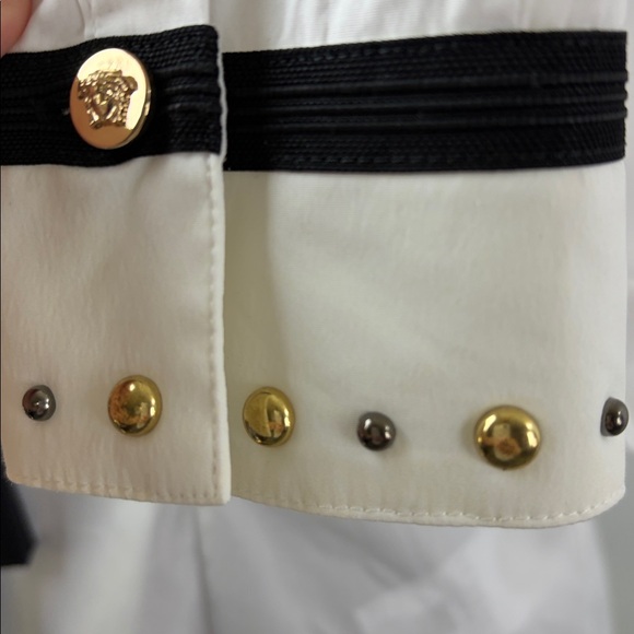 Versace White Button Down Shirt  Black & Gold Stud Accents Size M EU 44 NEW COA - Picture 8 of 17